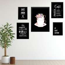 Kit 5 Quadros Café Com Fé