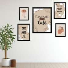 Kit 5 Quadros Cantinho Do Café Abstrato - com vidro