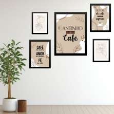 Kit 5 Quadros Cantinho Do Café Moderno - com vidro