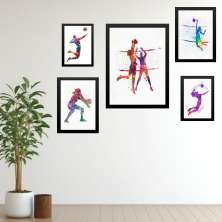 Kit 5 Quadros Decorativos Vôlei Aquarela - com vidro