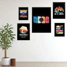 Kit 5 Quadros Decorativos Volleyball - com vidro