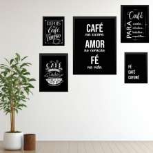 Kit 5 Quadros Frases De Café - com vidro
