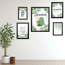 Kit 5 Quadros Para Lavanderia - com vidro
