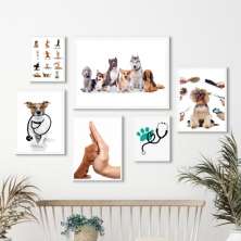 Kit 6 Quadros  Pet Shop E Clinica Veterinária - com vidro