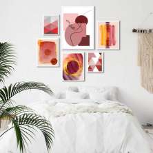 Kit 6 Quadros Abstratos Cores Quentes - com vidro
