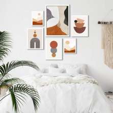 Kit 6 Quadros Abstratos Marrom Terracota