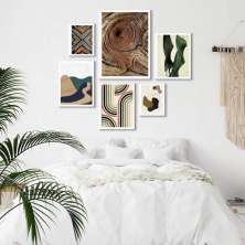 Kit 6 Quadros Abstratos Marrom Verde Sóbrios - com vidro