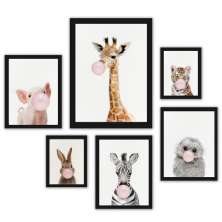 Kit 6 Quadros Animais Bubble Gum
