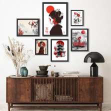 Kit 6 Quadros Arte Oriental Japonesa - com vidro