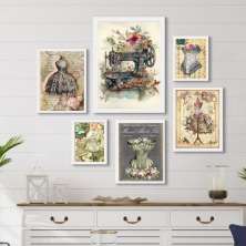 Kit 6 Quadros Atelier Costura - com vidro