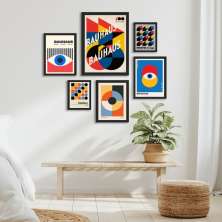 Kit 6 Quadros Bauhaus - Coloridos - com vidro