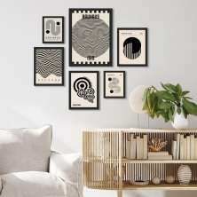 Kit 6 Quadros Bauhaus Preto e Branco - com vidro