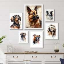 Kit 6 Quadros Cachorro Raças Variadas - com vidro