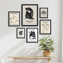 Kit 6 Quadros Cinza Preto - Matisse Picasso