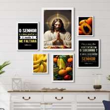 Kit 6 Quadros Cristãos Para Cozinha- Jesus Alimentos - com vidro