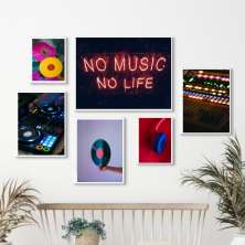 Kit 6 Quadros DJ- No Music No Life - com vidro