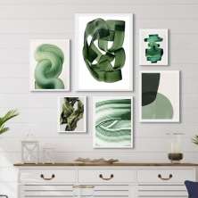 Kit 6 Quadros Decorativos Abstratos Verdes - com vidro