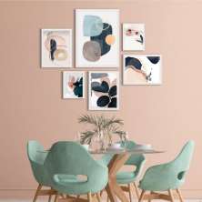 Kit 6 Quadros Decorativos Artes Rosê Com Azul - com vidro