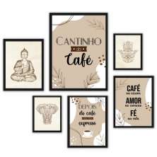 Kit 6 Quadros Decorativos Cantinho Café Zen - com vidro