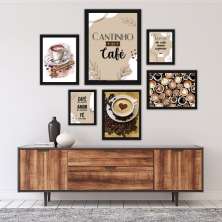 Kit 6 Quadros Decorativos Cantinho Do Café - com vidro