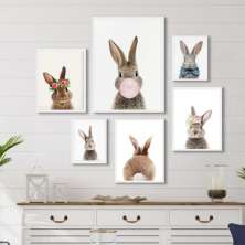 Kit 6 Quadros Decorativos Coelhinhos