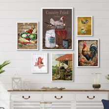 Kit 6 Quadros Decorativos Cozinha Country - com vidro