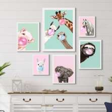 Kit 6 Quadros Decorativos Divertidos Bichinhos Chicletes - com vidro