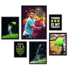 Kit 6 Quadros Decorativos Esporte Tênis - com vidro