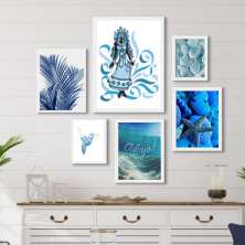 Kit 6 Quadros Decorativos Iemanjá Azul - com vidro