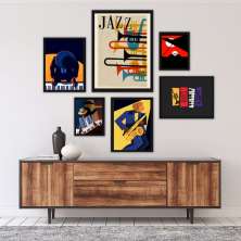 Kit 6 Quadros Decorativos Jazz Músicos - com vidro