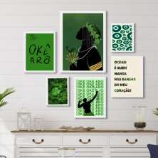 Kit 6 Quadros Decorativos Oxóssi Verde