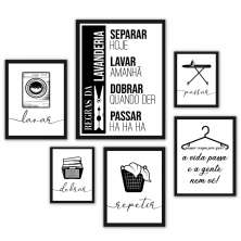 Kit 6 Quadros Decorativos Para Lavanderia - com vidro