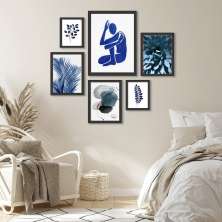 Kit 6 Quadros Decorativos Quarto Artes Azuis - com vidro