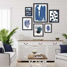Kit 6 Quadros Decorativos Sala Artes Azuis - com vidro