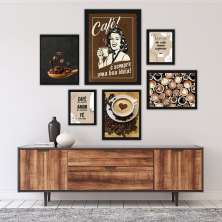 Kit 6 Quadros Decorativos Temáticos Café - com vidro