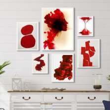 Kit 6 Quadros Decorativos Vermelhos- Abstratos - com vidro