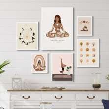 Kit 6 Quadros Decorativos Yoga - com vidro