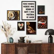 Kit 6 Quadros Decoratrivos Café- Amor - com vidro