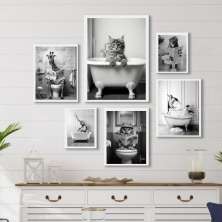 Kit 6 Quadros Divertidos Banheiro- Animais - com vidro