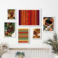 Kit 6 Quadros Estampas Africanas Mulheres - com vidro