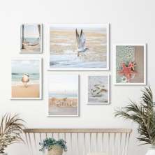 Kit 6 Quadros Fotografias Praia Tons Suaves - com vidro