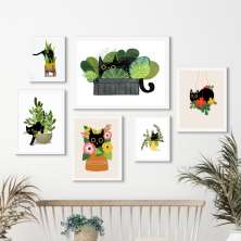 Kit 6 Quadros Gatinho Com Plantas E Flores