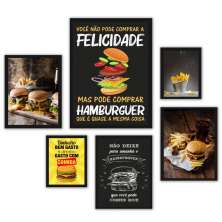 Kit 6 Quadros Hamburguer - Fotos E Frases - com vidro