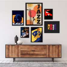 Kit 6 Quadros Música Músicos Jazz - com vidro
