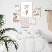 Kit 6 Quadros Minimalistas Quarto - Bege - com vidro