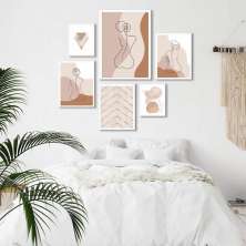 Kit 6 Quadros Minimalistas Quarto - Nudes - com vidro