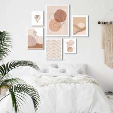Kit 6 Quadros Minimalistas Quarto Soft Nude - com vidro