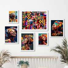 Kit 6 Quadros Mulheres Africanas Coloridas - com vidro
