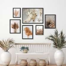 Kit 6 Quadros Neutros Folhas E Flores Secas