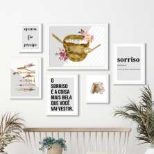 Kit 6 Quadros Odontologia Instrumentos Flores - com vidro